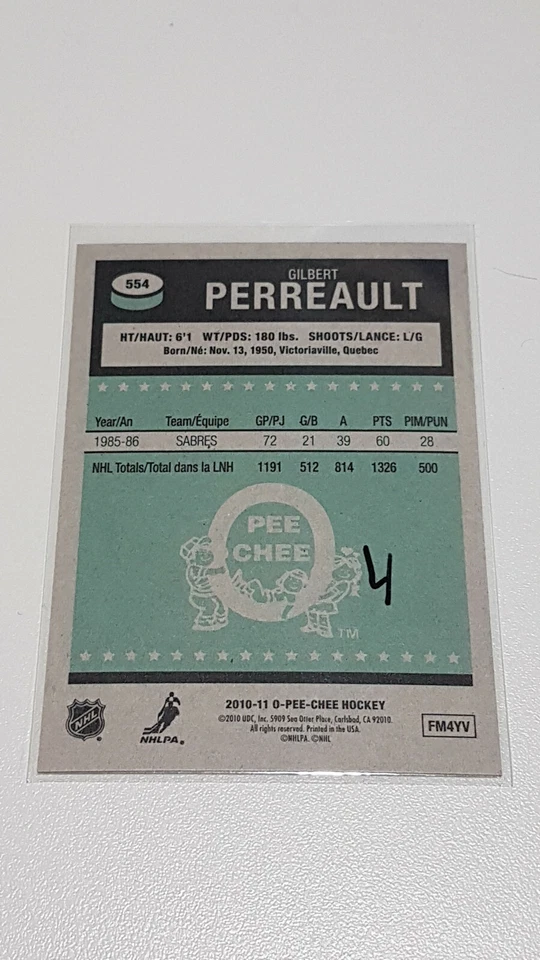 2010-11 O-Pee-Chee Retro #554 Gilbert Perreault L  - Image 2 of 2