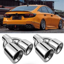 Pair Car Exhaust Pipe 2.5 In 3.5 Outlet Double Wall Slant Cut For Honda Accord