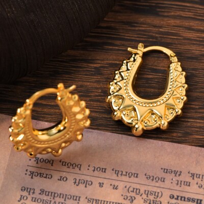 Large Victorian 9ct Gold Filled Spiked Gypsy Creole Hoop Earrings - Gold Filled 12 thumbnail image