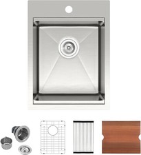 15" Drop in Kitchen Sink Workstation - Funmier Topmount Bar Sink Stainless Steel