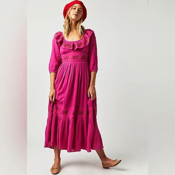 Free People Lovers Lane Maxi Dress Pink Phenom Size Large (L) OB1635115 NWT