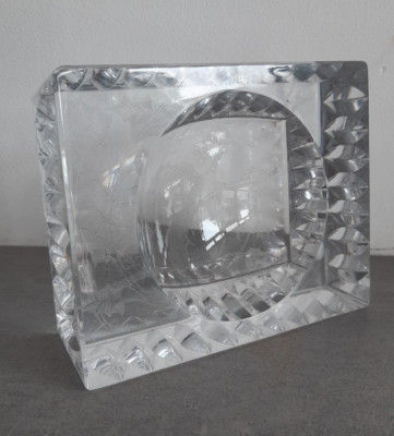 Sven Palmqvist Orrefors Expo P548 geschliffenes Glas Aschenbecher oder Skulptur graviert Deko