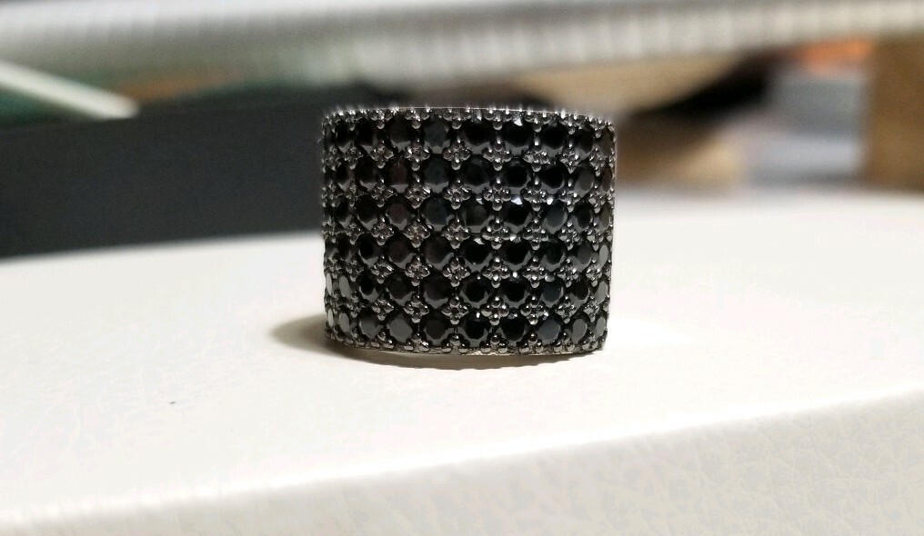 Black Spinel Sterling silver wide 6 row band 4cttw Cluster Black Spinel Sterling silver wide 6 row band 4cttw Cluster