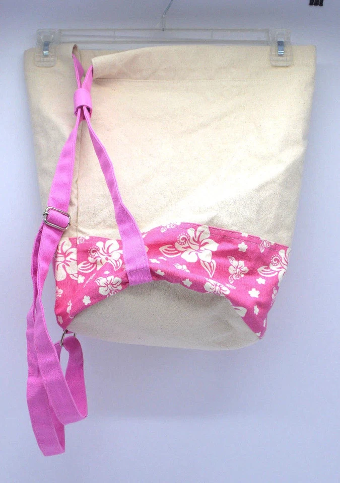 HYP Beige Pink Canvas Hawaiian Floral Duffle Travel Gym Bag Medium - Image 2 of 4