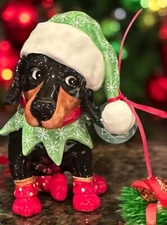 Blue Sky Clayworks Christmas Dachshund In Elf Hat Figurine HTF Auth Retailer NEW