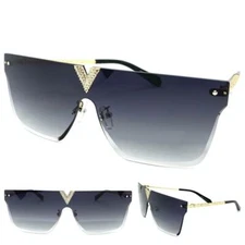 New Classy Elegant Contemporary Modern Shield Style SUN GLASSES Gold Metal Frame