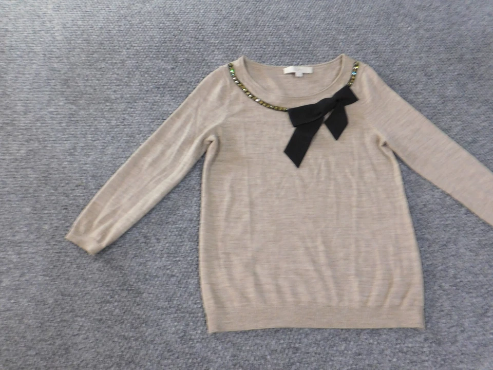 Suéter Loft Pequeño Beige Jersey Mujer Cuentas Bordado Lana Acrílico Foto 2 de 4