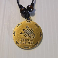 ZODIAC SCORPIO Metal (Brass Looking) Pendant Charm Adjustable Rope Necklace
