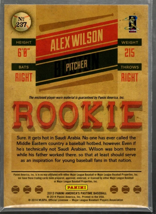B4307- 2013 Panini America's Pastime #237 Alex Wilson RC Jersey /125 - NM-MT - Image 2 of 2