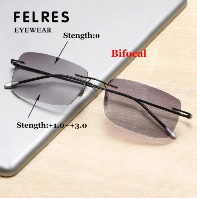 FELRES Herren Randlos Bifokal Getönt Lesebrille Leser Leichtgewichtig Sonnenbrille