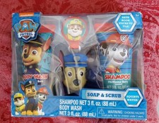 NEW Paw Patrol CHASE Soap and Scrub Hook Body Wash Shampoo Scrubby Kid Bath Set