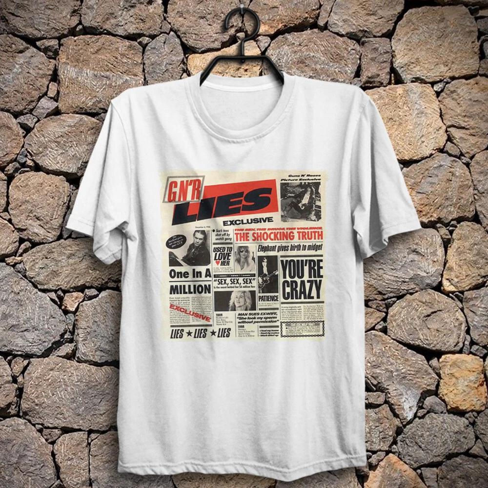 G N R Lies Guns N Roses T Shirt Vintage Unisex White Cotton Short Sleeve S 5XL