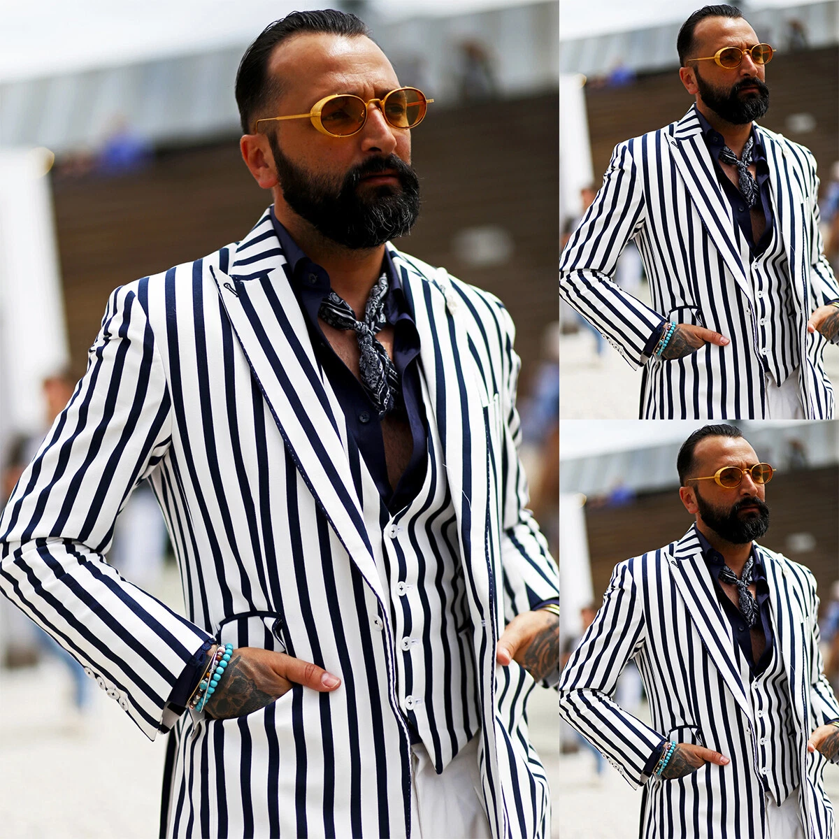 Black and white top striped suit jacket