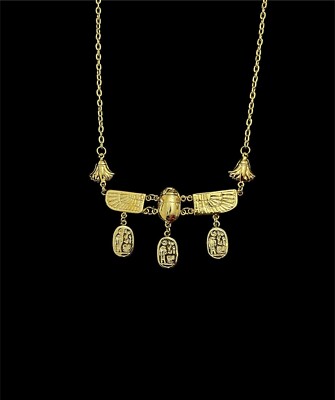 Altägyptischer Skarabäus Käfer Anhänger Halskette mit 24k Goldbeschichtung
