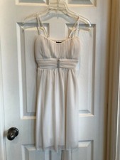NWT S Ivory White elegant empire waist satin Evening Social Party dress Bling