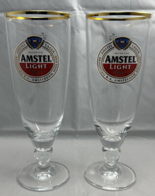 AMSTEL LIGHT stemmed PREMIUM LAGER GOLD RIM PILSNER 33cl (SET OF 2)