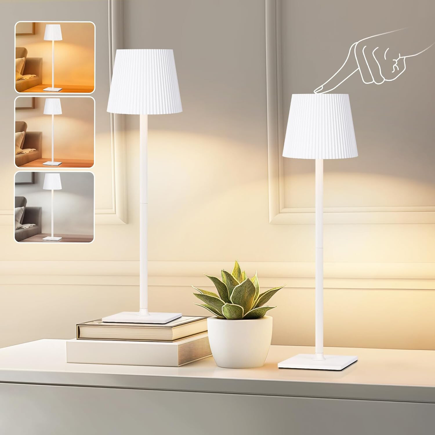 Cordless Lamp Rechargeable Table Lamp LED Dimmable Lamp Night Light Decor White