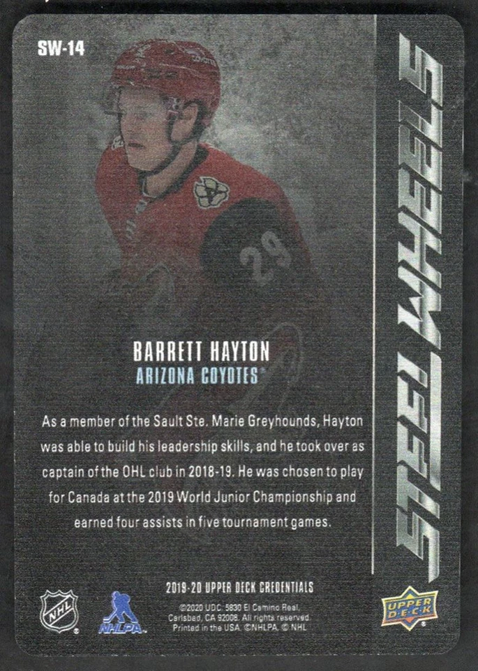 2019-20 Upper Deck Credentials Steel Wheels Barrett Hayton Rookie #SW-14 Arizona - Image 2 of 2