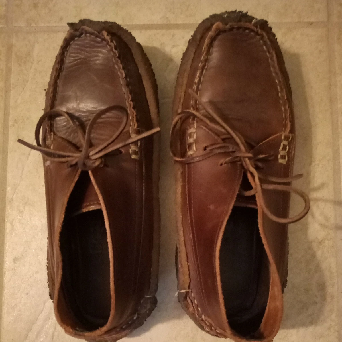 YUKETEN Handsewn Men s Brown Leather Sports Moccasins Shoes 9.5M