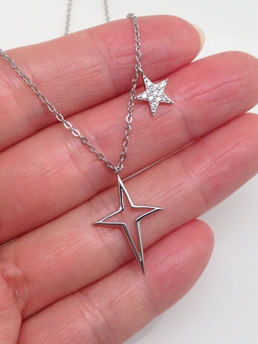925 Sterling Silver Cz Star North Star Pendant Necklace
