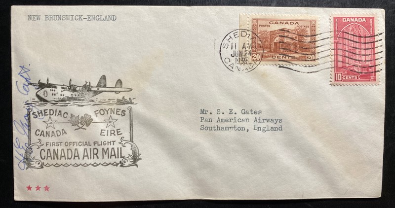 1939 Canada First Flight Airmail Cover FFC To Southampton England Pilot Signed