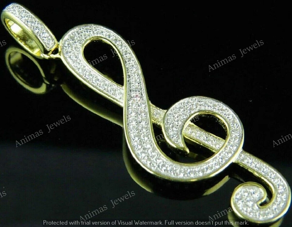 14K Yellow Gold Plated 2 Ct Round Cut Moissanite Music Note Dainty Charm Pendant - Image 4 of 4