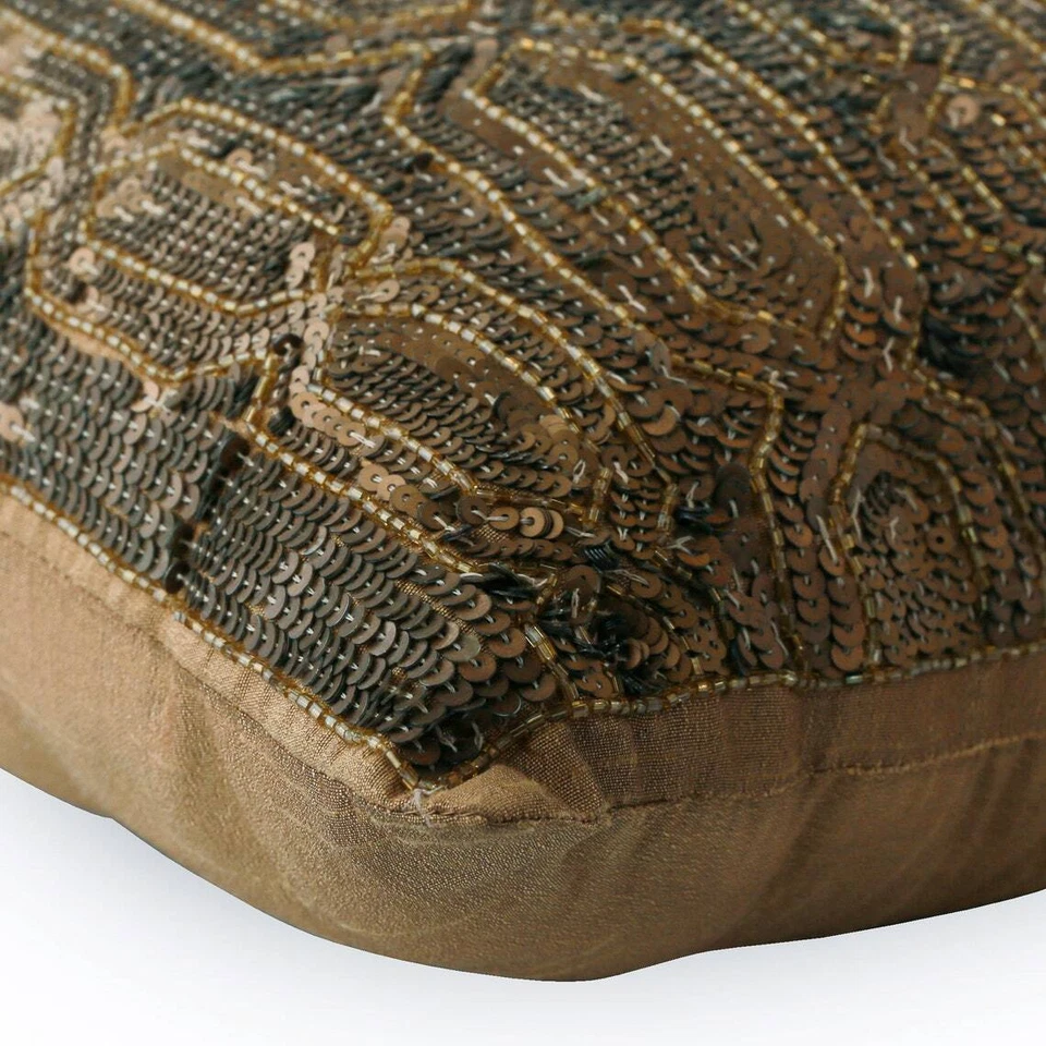 Decorative Pillow Cover Gold 16"x16", Couch Decor Silk - Gold Old Times - Image 2 of 3