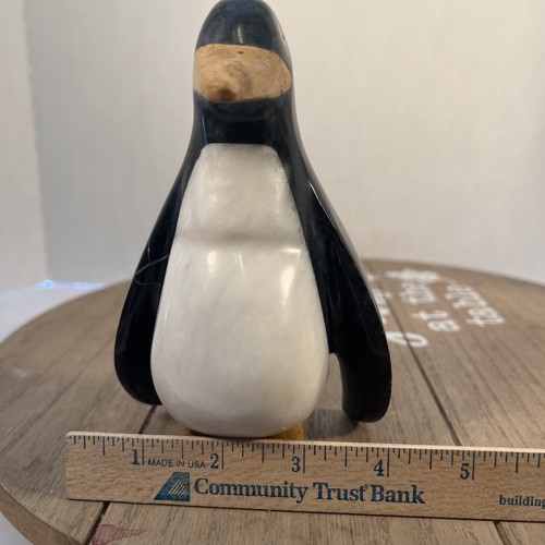 "Pingüino único tallado en mármol de ónix blanco negro 6"" de alto 4"" de ancho, peso pesado 2 libras" - Imagen 8 de 14