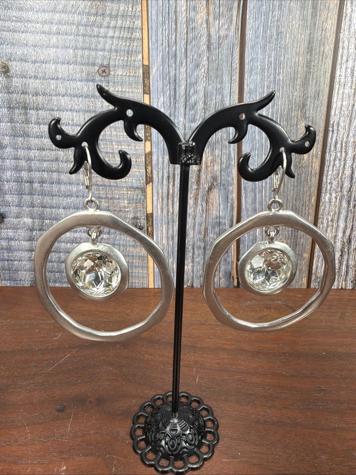 Kenneth Jay Lane KJL Silvertone Ringstone Hammere… - image 1