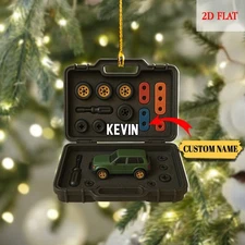 Personalized Toy Car Ornament, Custom Name Tool Box Christmas Tree Decoration
