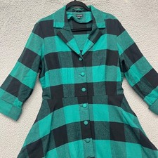 Vestido a Cuadros J Peterman Para Mujer 18 Verde Búfalo Midi Estilo Retro Elegante