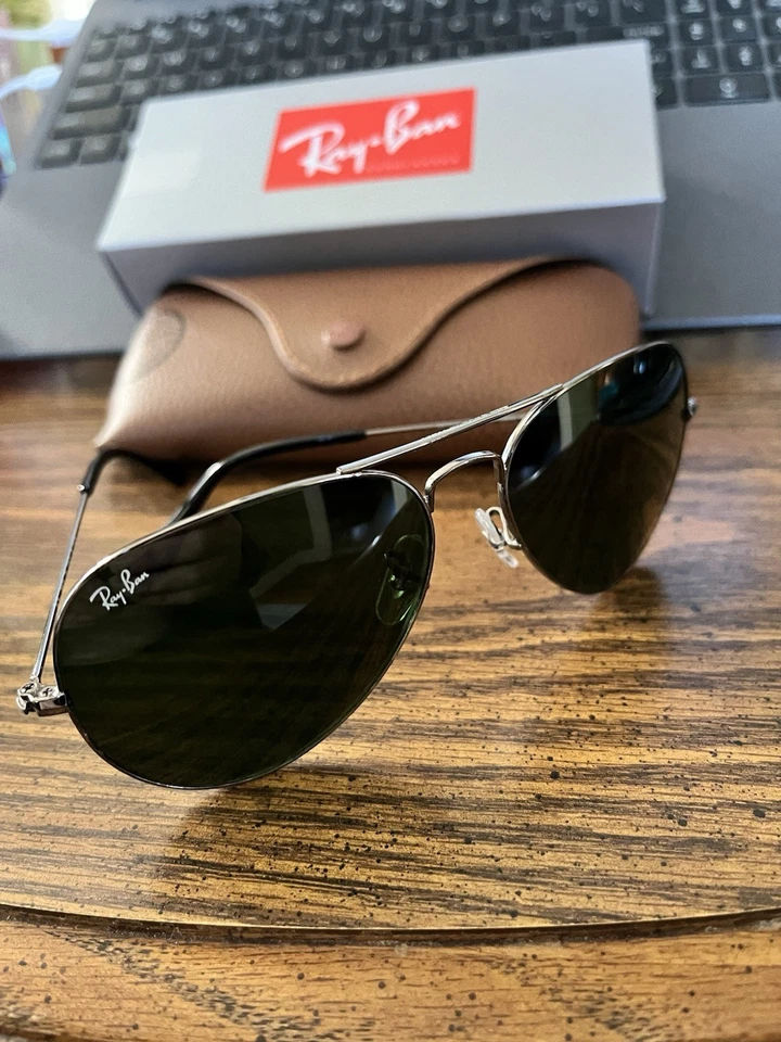 RAY-BAN AVIATORS RB3025 58mm. QUADRO DE METAL COM LENTES VERDES G-15. NOVO EM FOLHA. - Imagem 4 de 4