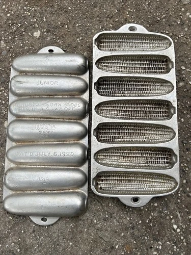 2 Wagner Ware Cast Iron Nickel Plated Corn Bread Pan Krusty Korn Kobs Jr. 1319A