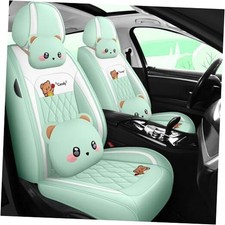 Cartoon Bear Car Seat Cover 5 Set For Girl Women With Pu Leather For Cars Green