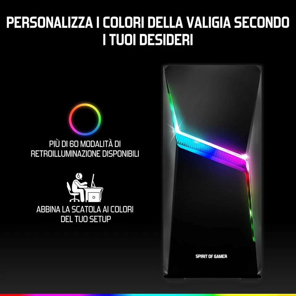 - CLONE 4 - Case PC Gaming RGB Con Parete Trasparente in Vetro Temperato - Crea  - Immagine 2 di 4