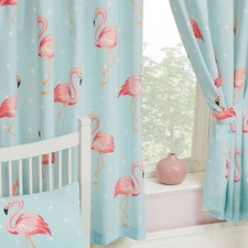 Tende Fifi Flamingo Blu Turchese Rosa Foderate 66" x 72" Camera Da Letto Bambine