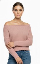 Ladies Off Shoulder Knitted Jumper Slash Neck Oversized Crop Sweater