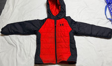 Under Armour Big Boys, Hooded Puffer Jacket, Red and Black, Size 5