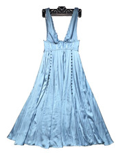 Asos Dress Women 6 Blue Satin Corset Deep V Neck Buttons Empire Waist