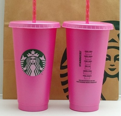 Starbucks Becher Reusable Cold Cup Pink rosa mit Logo Set 2 Stück 24oz NEU