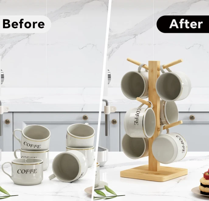 Mug Holder Tree 6-Hook Coffee Cup Rack with Anti-Slip Base Multi-Purpose - Image 4 of 4