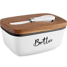 Ceramic Butter Dish with Lid and Knife for Countertop, Airtight Butter Keeper...