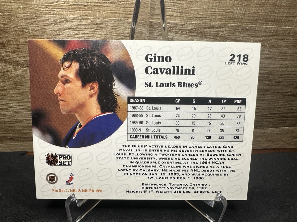 1991-92 Pro Set Gino Cavallini St. Louis Blues #218 In-Person ON-CARD AUTO - Image 2 of 2