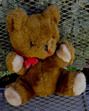 Vintage Eden Teddy Bear DARK Brown Plush Stuffed Animal Red Ribbon SITTING 10"