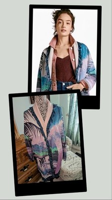Aldomartins Cardigan LARGE Moira Fringed Intarsia Sweater Anthropologie NO BELT 