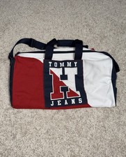 Vintage 90s Tommy Hilfiger Big Flag Spell Out Duffel Bag Travel Gym Colorblock