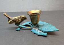 Vintage Solid Brass Hummingbird Flower Taper Candle Holder 5 Inch