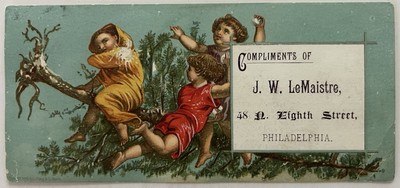 J.W. LeMaistre Victorian Trade Card w/ Children Playing in Tree 5.5 X 2.5