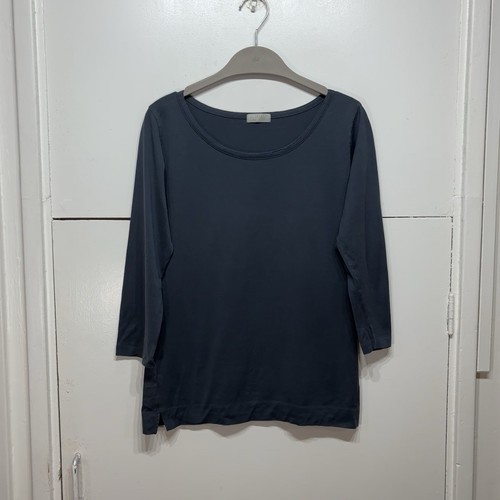 Margaret Howell, Margaret Howell T-Shirt blau 3/4 Arm U-Boot Ausschnitt Seitenschlitze leicht Damen