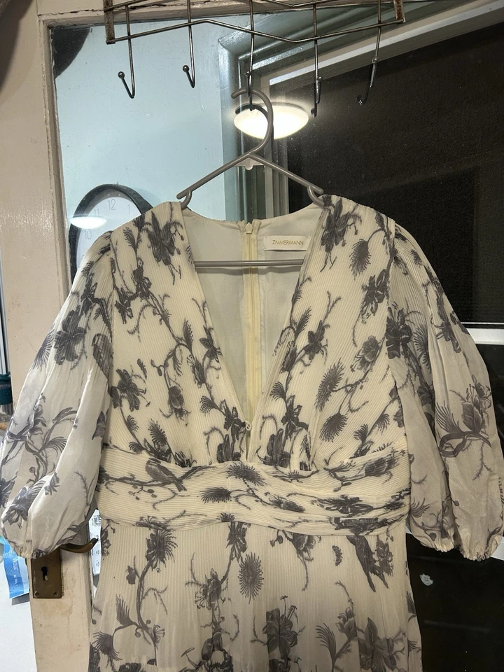 Vestido Zimmermann Luminosity Midi Mezcla Seda Floral Plisado Talla 4 Foto 3 de 4